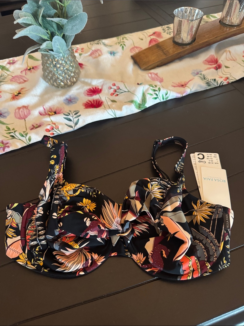 Rosa Faia by Anita C Cup Black Floral Underwire Swim Top - Pink & Peach Floral